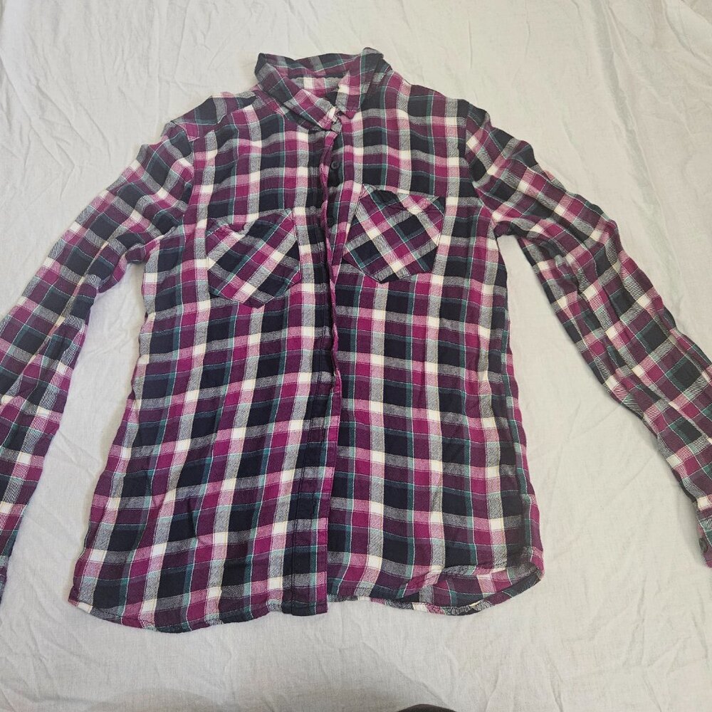 SO Purple Plaid Flannel Button Up Size X Small Country Style